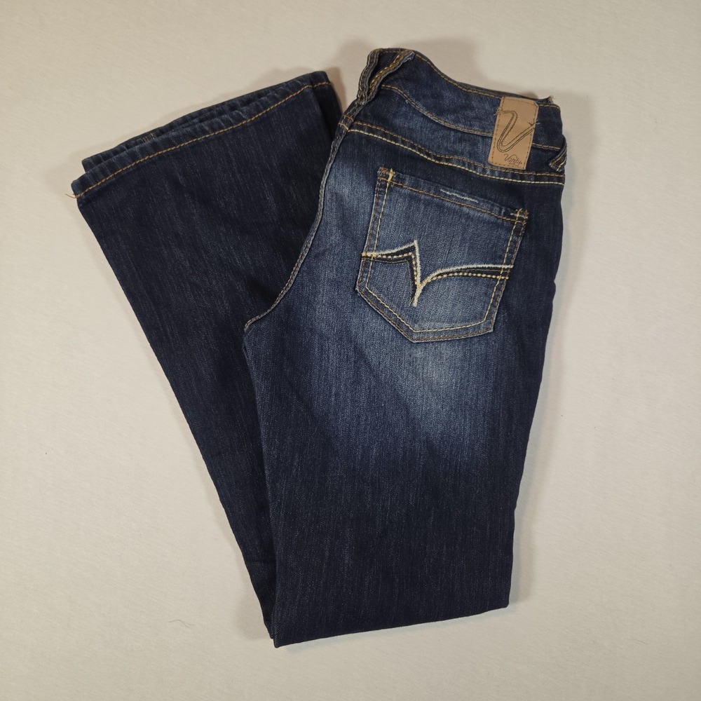 Vanity Bootcut Jeans Dark Wash Denim Womens 28 x 31 Stretch Whiskered Y2K